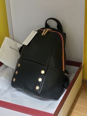 Hammitt Black Leather Backpack with Gold Accents
